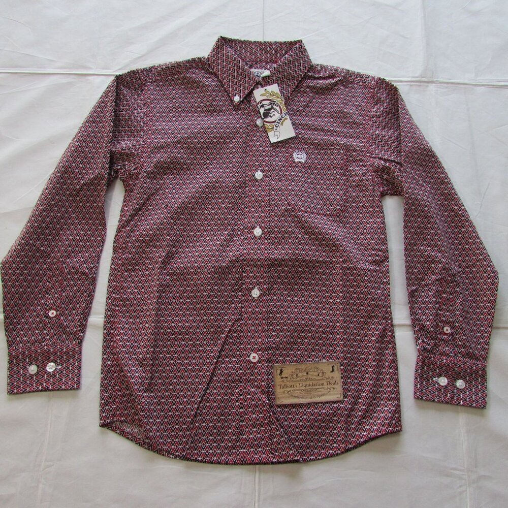 Cinch Boy's Long Sleeve Classic Geo Print Button Shirt Red/Black MTW7060395